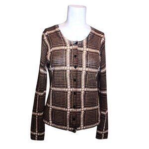 Talbots Merino Wool Houndstooth Cardigan Sweater S Petite Plaid Preppy READ